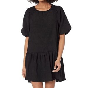 Steve Madden Black Abrah Textured A-Line Dress Size Large Puffed Sleeves Lined